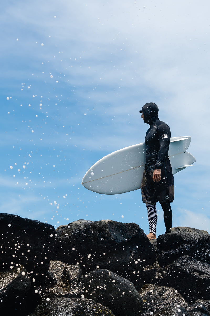 Load image into Gallery viewer, Black Carvico Hooded Surf Rashguard
