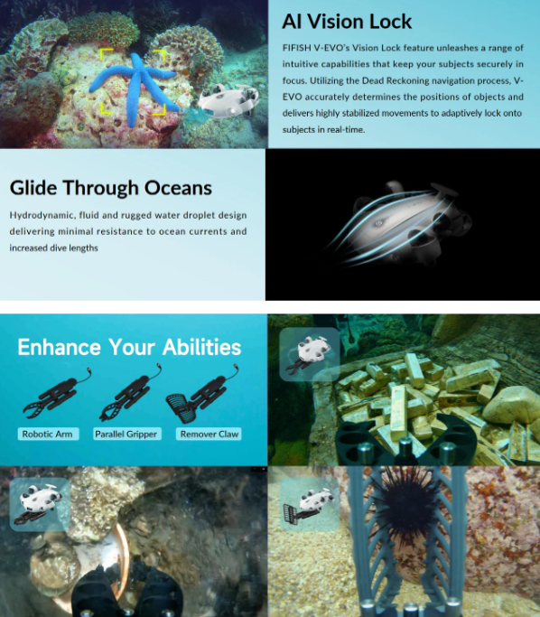 Load image into Gallery viewer, QYSEA Fifish V-EVO ARM 4K Underwater Drone Kit – Intelligent Tracking, Cinematic Control &amp; Precision Grasping Power
