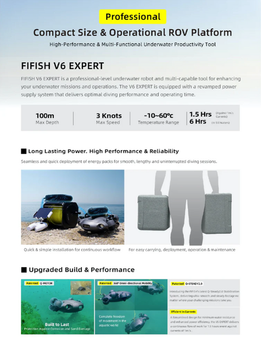 QYSEA FIFISH V6 Expert M200 Underwater Drone Kit – 4K UHD Vision & Precision Control for Serious Exploration