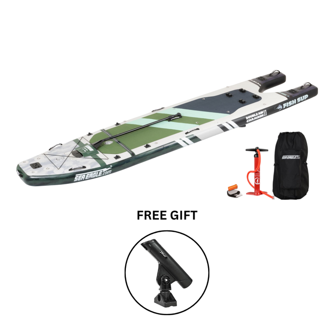 Sea Eagle FishSUP™ 1210K Inflatable Fishing Paddleboard – FREE Rod Holder Included