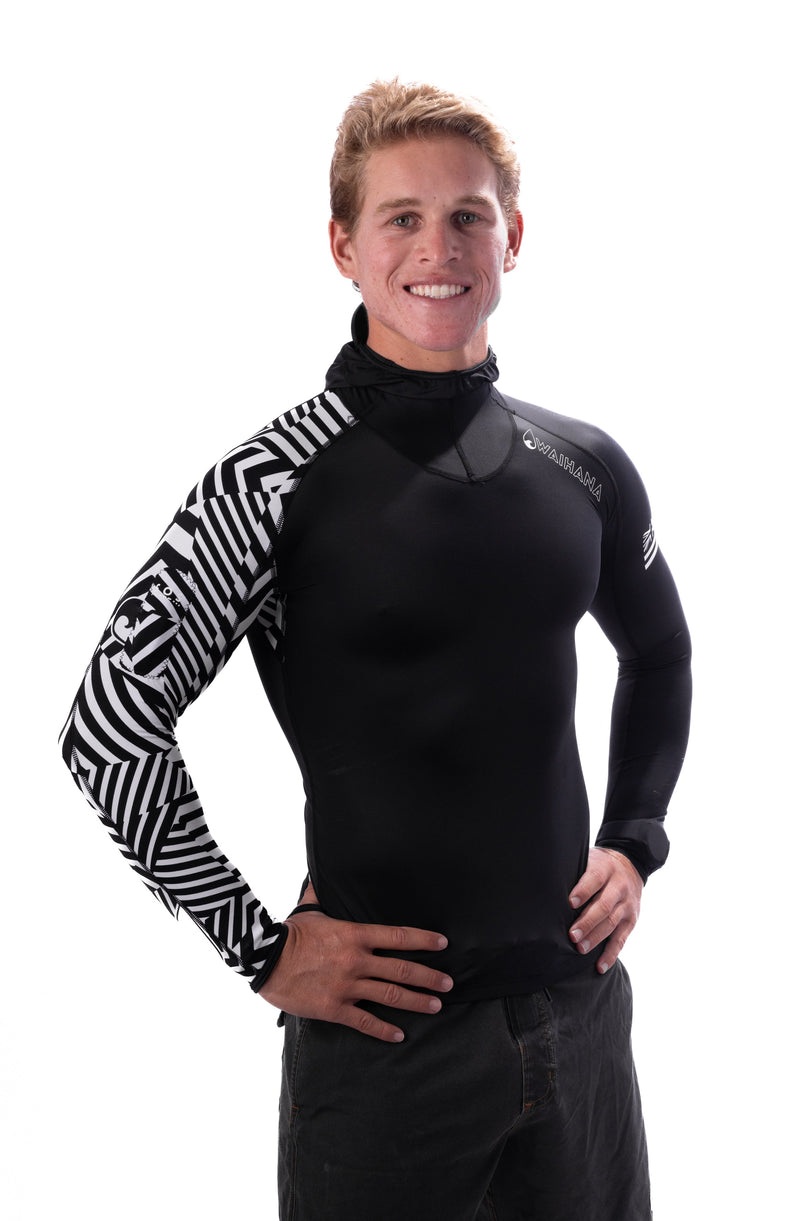 Load image into Gallery viewer, Black Carvico Hooded Surf Rashguard
