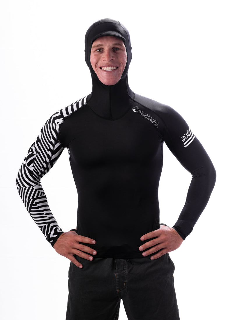 Load image into Gallery viewer, Black Carvico Hooded Surf Rashguard
