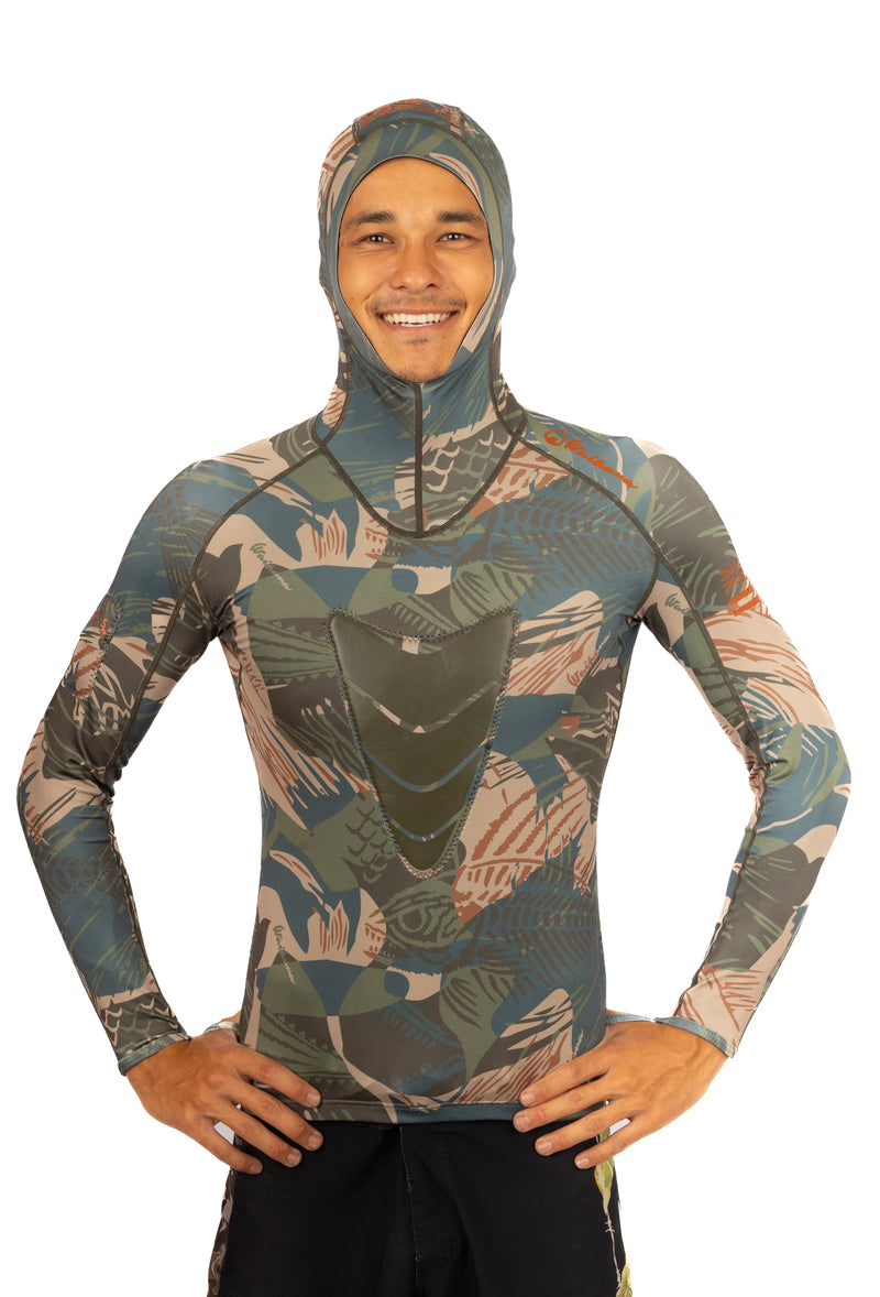 Load image into Gallery viewer, Hawaiian Brushstroke Hooded Spearfishing Rashguard

