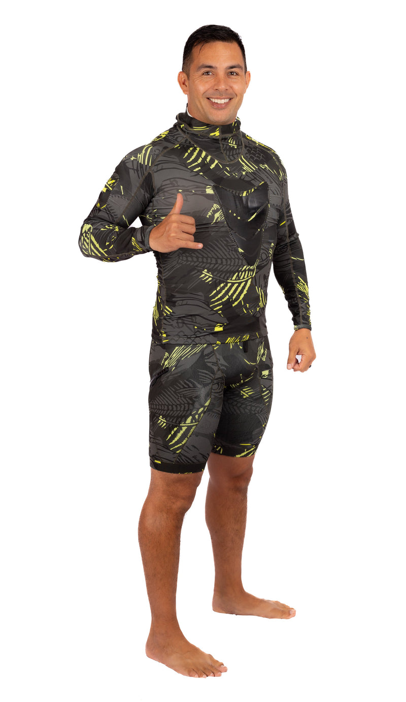 Load image into Gallery viewer, Lime Fishbone Hooded Spearfishing Rashguard
