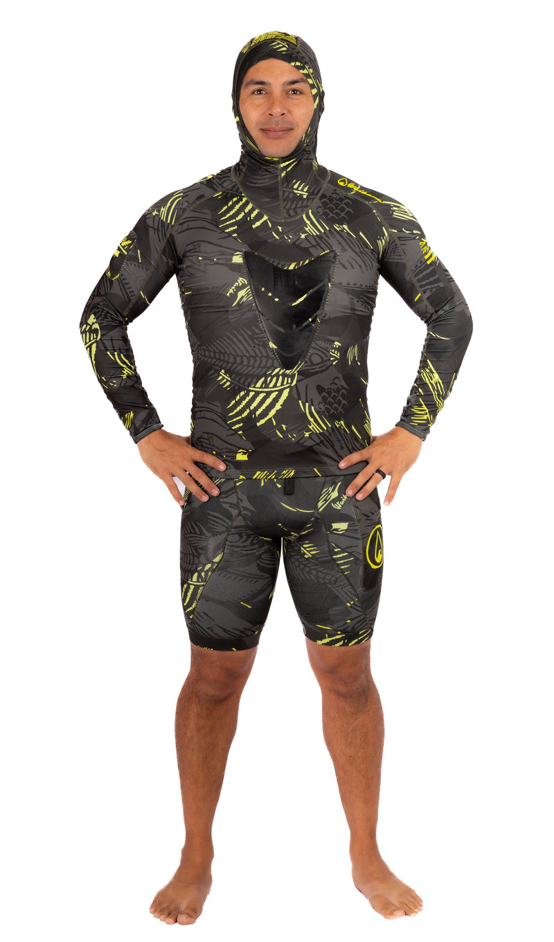 Load image into Gallery viewer, Lime Fishbone Hooded Spearfishing Rashguard
