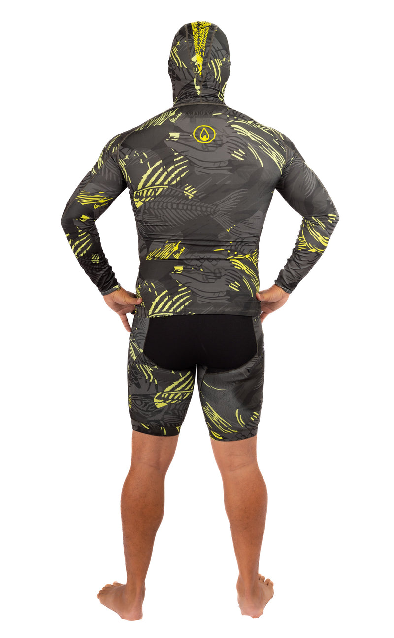 Load image into Gallery viewer, Lime Fishbone Hooded Spearfishing Rashguard

