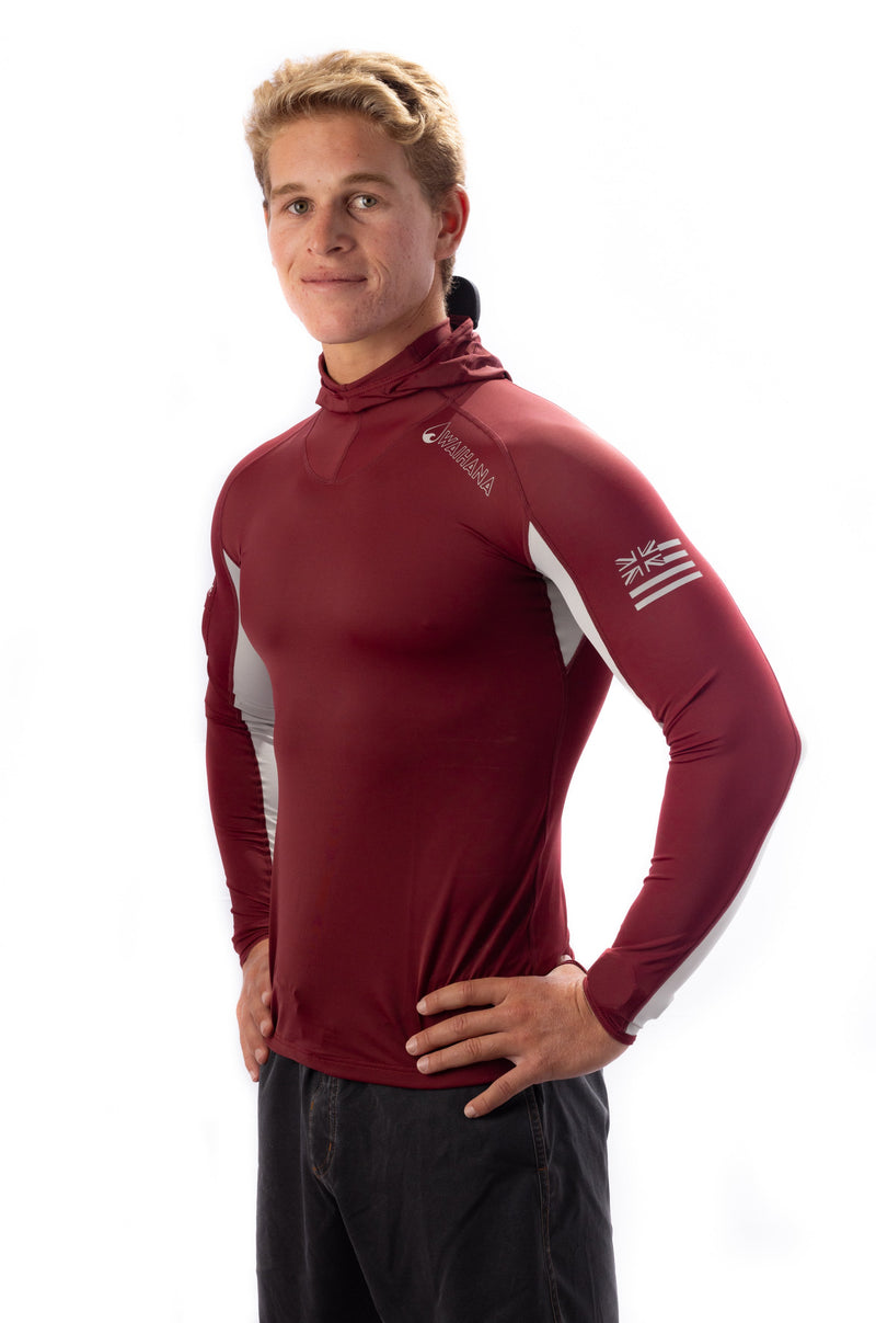 Load image into Gallery viewer, Maroon Carvico Hooded Surf Rash Guard
