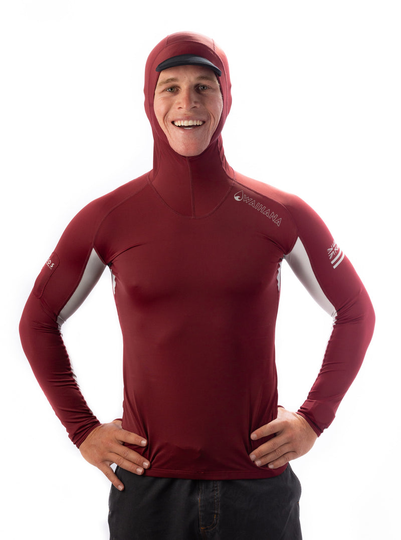 Load image into Gallery viewer, Maroon Carvico Hooded Surf Rash Guard
