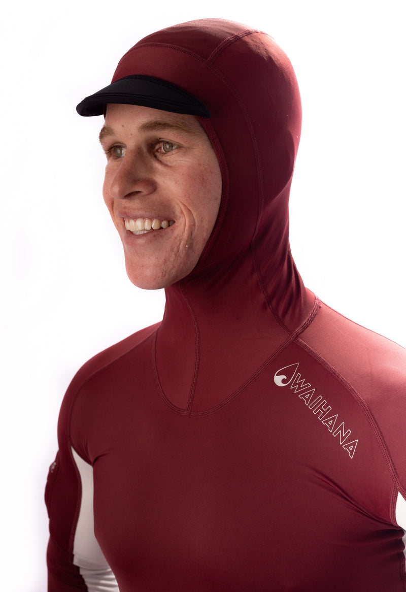 Load image into Gallery viewer, Maroon Carvico Hooded Surf Rash Guard
