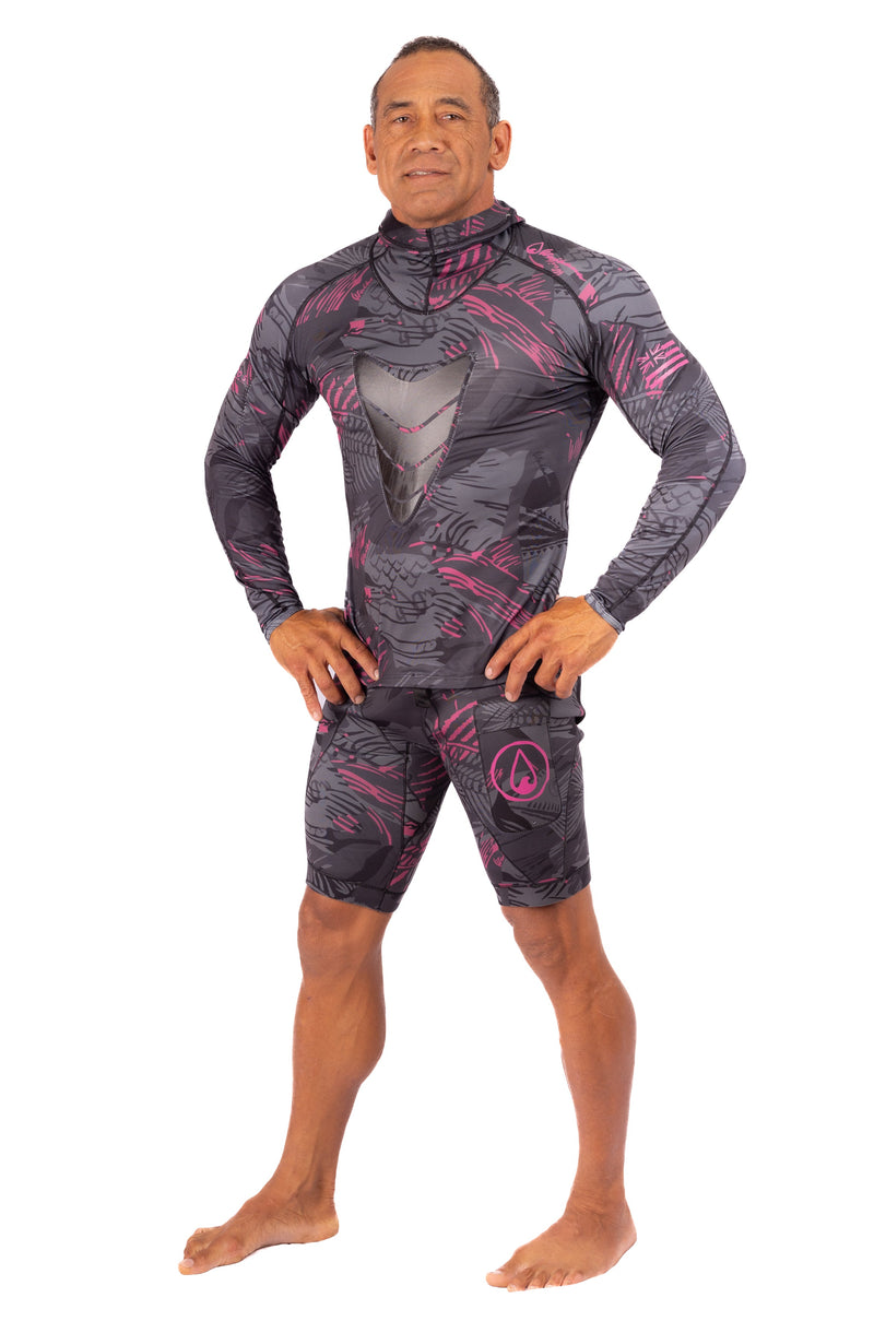 Load image into Gallery viewer, Pink Fishbone Hooded Spearfishing Rashguard
