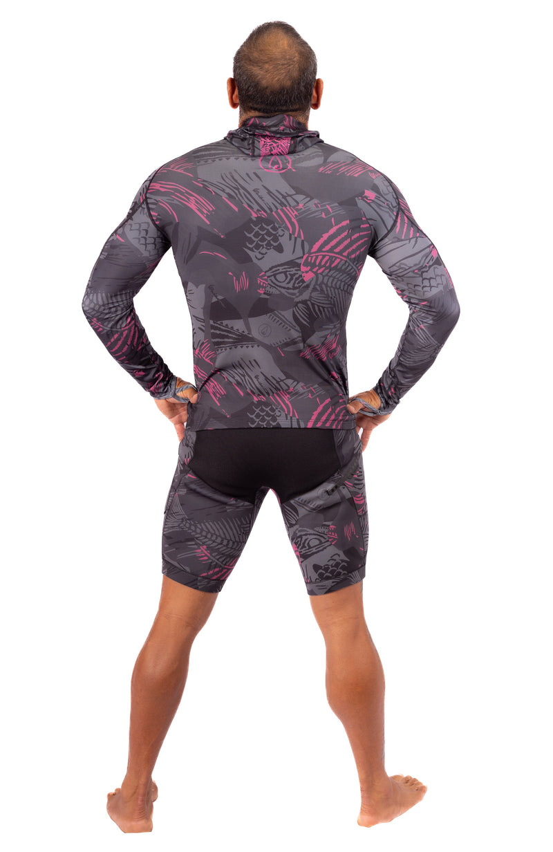 Load image into Gallery viewer, Pink Fishbone Hooded Spearfishing Rashguard
