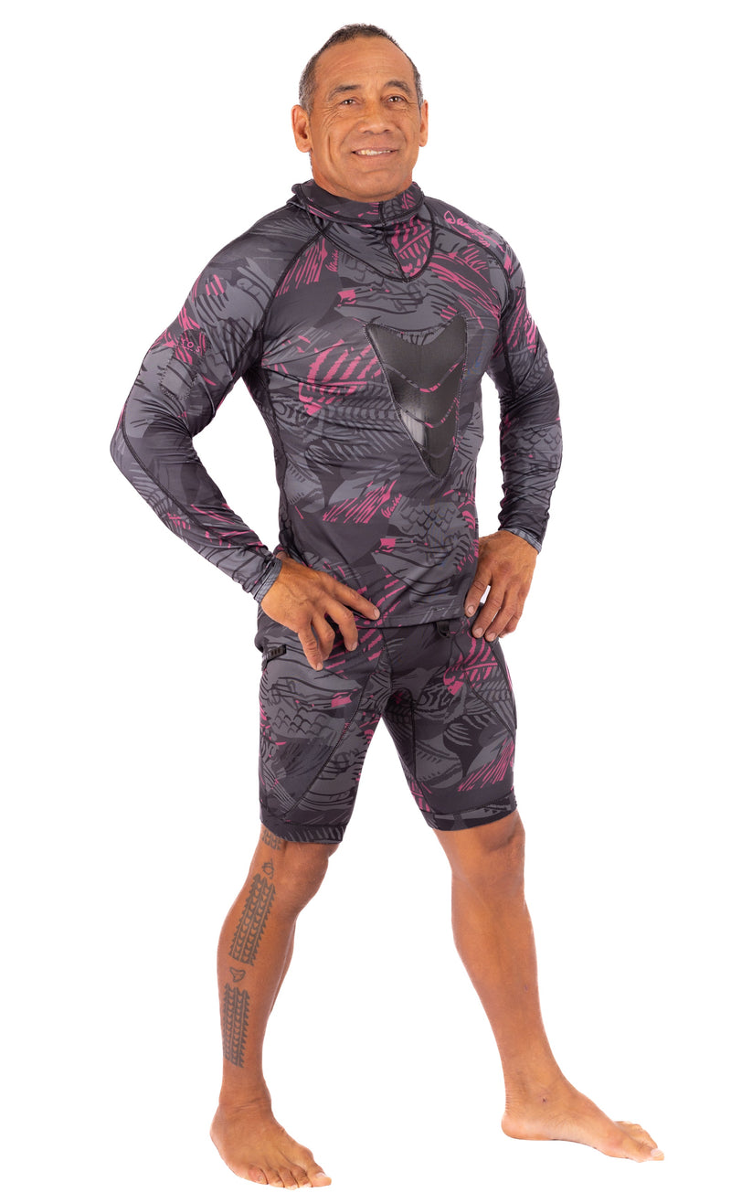Load image into Gallery viewer, Pink Fishbone Hooded Spearfishing Rashguard
