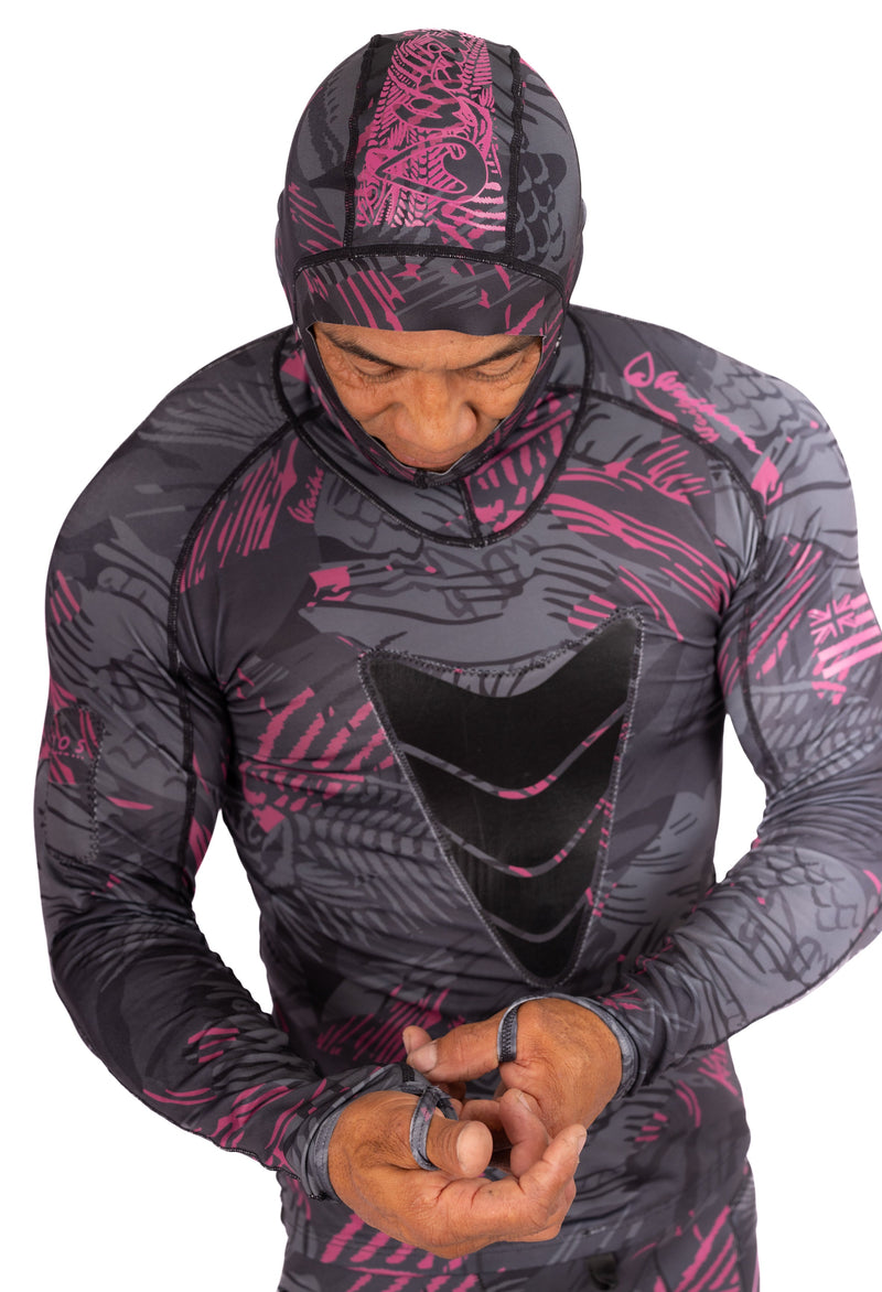 Load image into Gallery viewer, Pink Fishbone Hooded Spearfishing Rashguard
