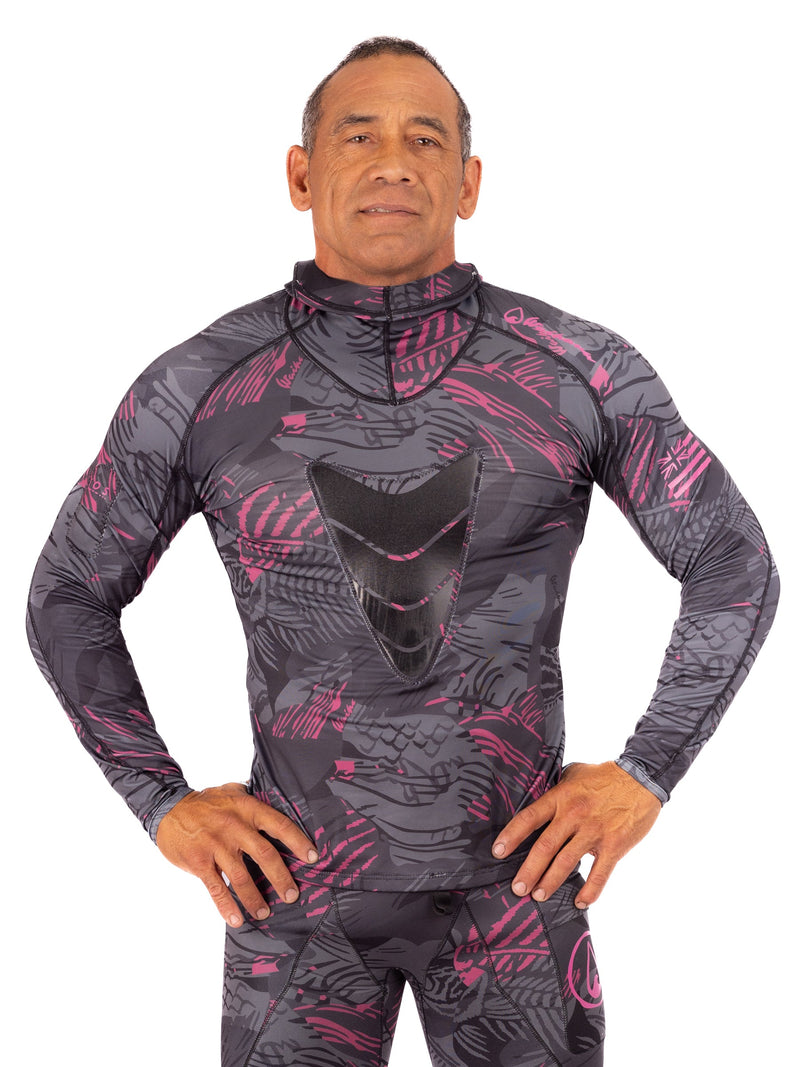 Load image into Gallery viewer, Pink Fishbone Hooded Spearfishing Rashguard
