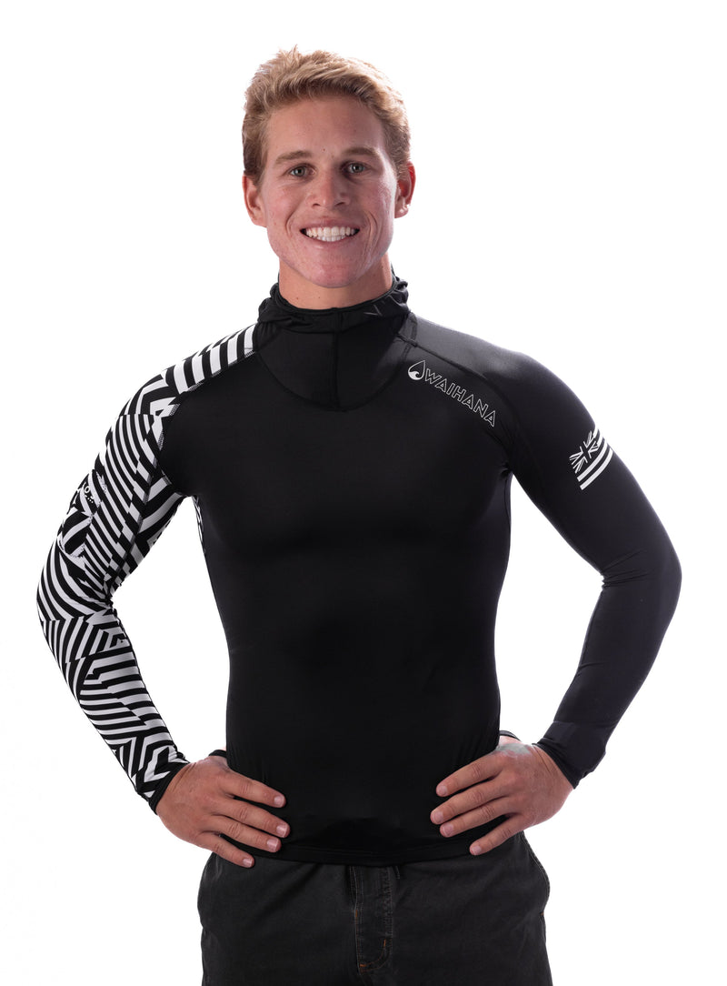 Load image into Gallery viewer, Black Carvico Hooded Surf Rashguard

