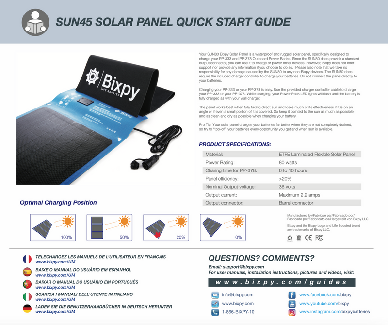Load image into Gallery viewer, Bixpy SUN80 Waterproof Solar Panel
